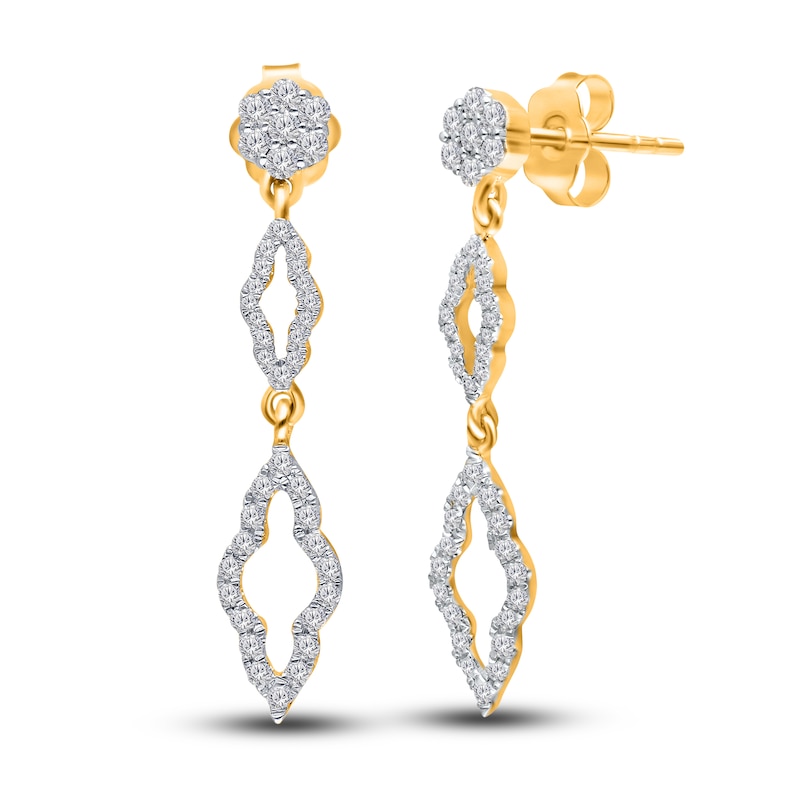 Kallati Diamond Drop Earrings 1/2 ct tw Round 14K Yellow Gold 18"