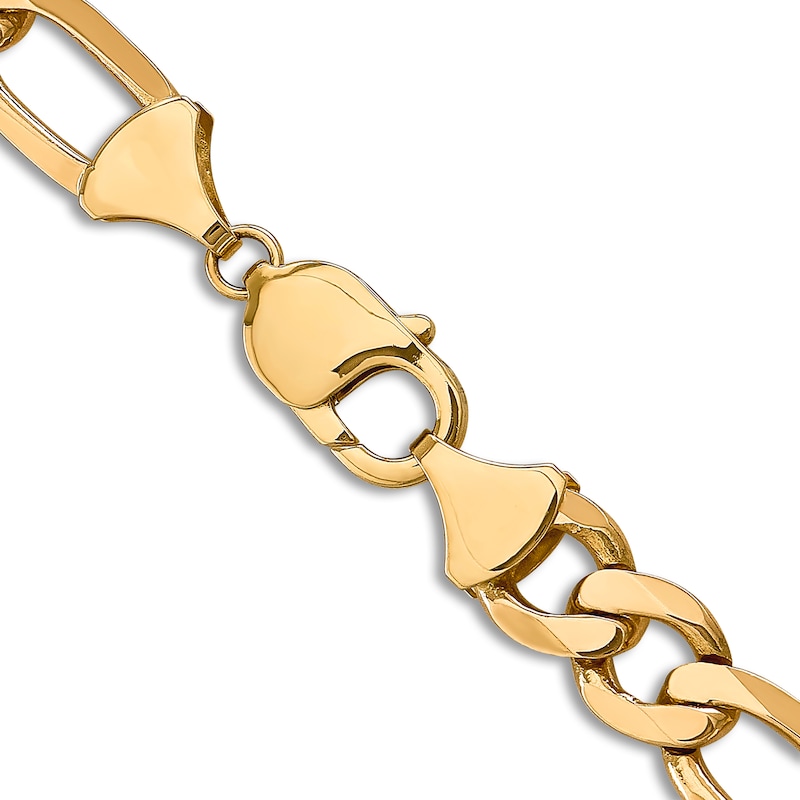 Flat Solid Figaro Chain Necklace 14K Yellow Gold 22" 10.0mm