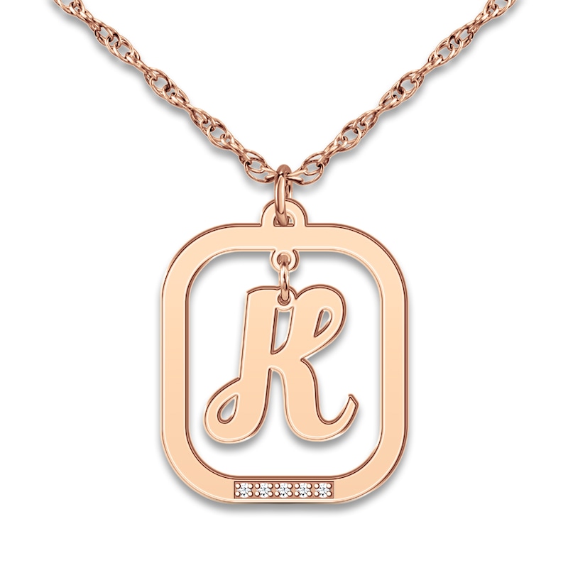 Initial Pendant Necklace Diamond Accents 14K Rose Gold 18"
