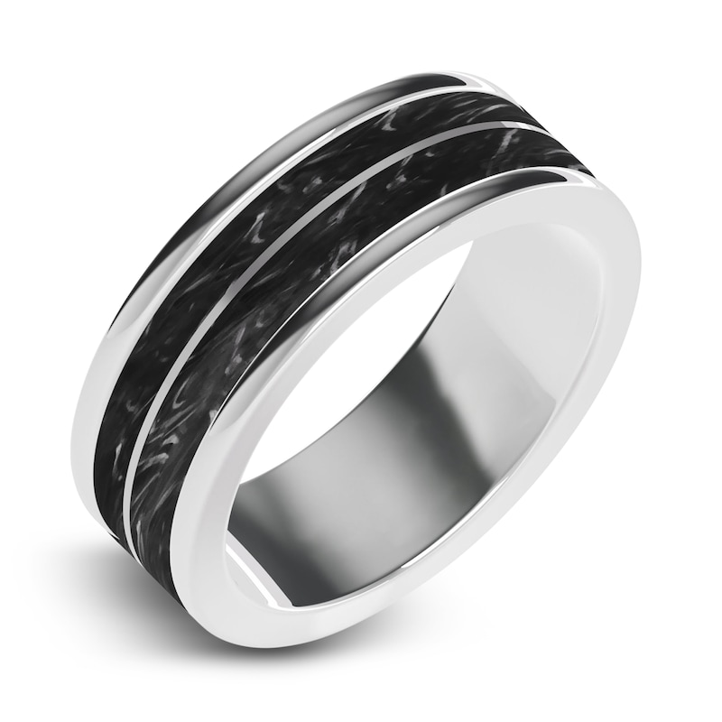 Main Image 1 of Men's Wedding Band White Tungsten/Carbon Fiber/ Titanium 8.0mm