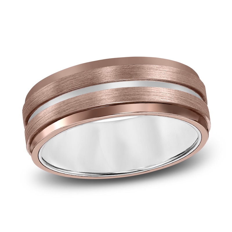 Main Image 1 of Men's Wedding Band Brown/White Tungsten 8.0mm