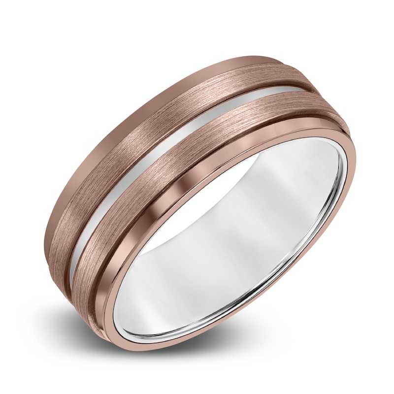 Main Image 2 of Men's Wedding Band Brown/White Tungsten 8.0mm