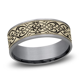 Men's Scroll Print Wedding Band Tantalum/14K Yellow Gold 7.5mm