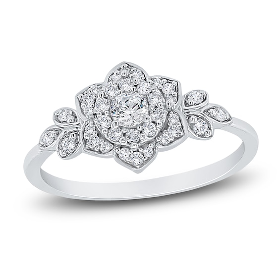 Diamond Floral Ring 14 ct tw Round 14K White Gold