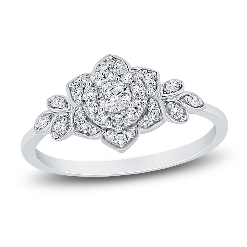 Main Image 1 of Diamond Floral Ring 1/4 ct tw Round 14K White Gold