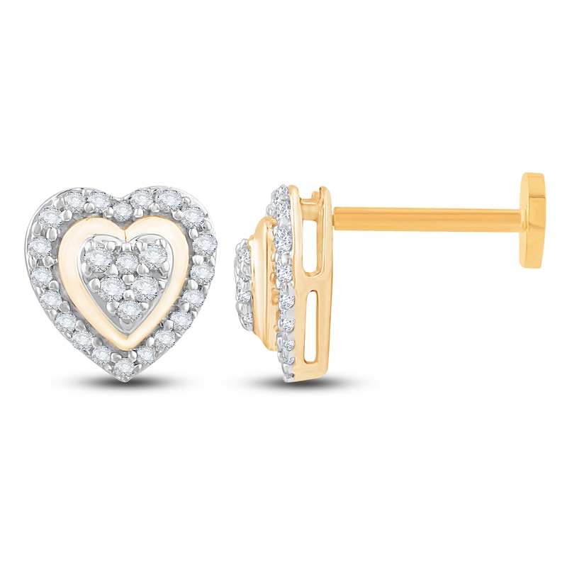 Main Image 1 of Diamond Flat Back Stud Earrings 1/5 ct tw Round 14K Yellow Gold