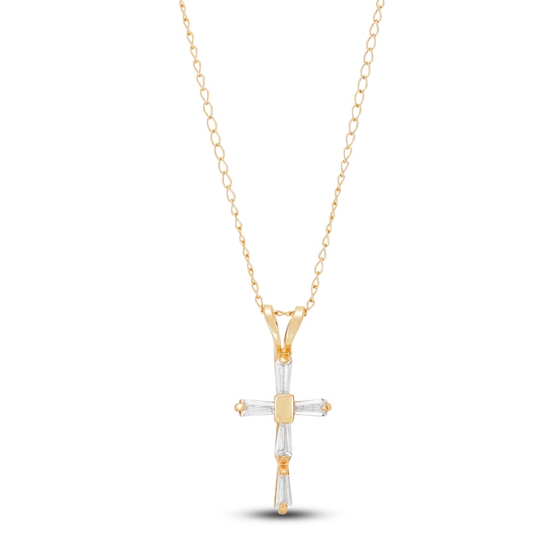 Main Image 1 of Children's White Lab-Created Sapphire Cross Necklace 14K Yellow Gold 16"