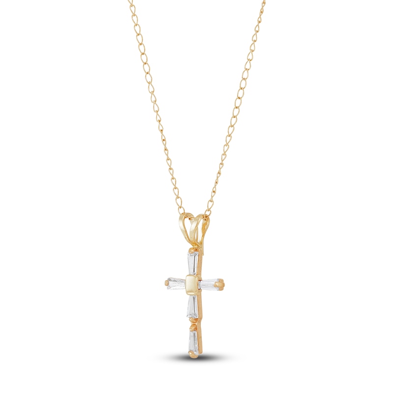 Main Image 2 of Children's White Lab-Created Sapphire Cross Necklace 14K Yellow Gold 16"