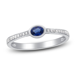 Natural Blue Sapphire Ring 1/10 ct tw Diamonds 14K White Gold