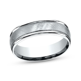 Diagonal Satin Wedding Band 14K White Gold 6.0mm