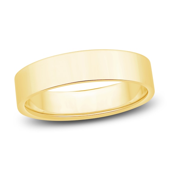 Men's Flat Wedding Band 14K Yellow Gold 5.0mm