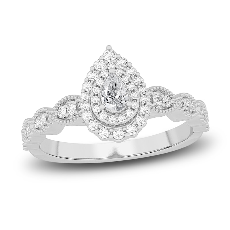 Main Image 1 of Diamond Promise Ring 3/8 ct tw Pear/Round 14K White Gold