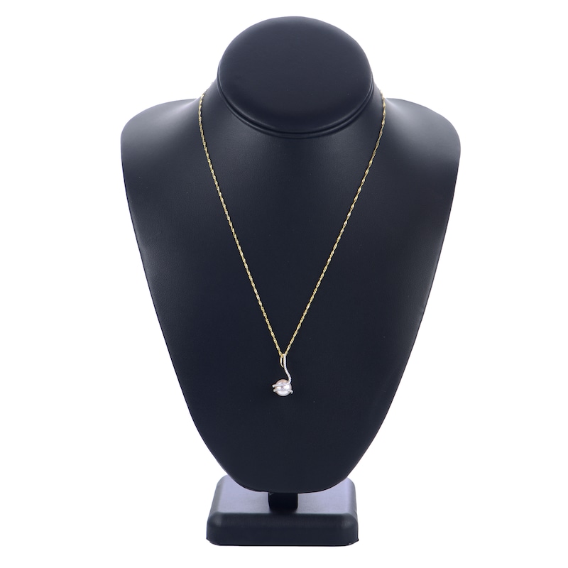 Main Image 3 of Akoya Cultured Pearl Pendant Necklace 1/5 ct tw Diamonds 14K Yellow Gold 18"