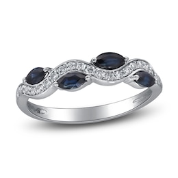 Natural Blue Sapphire & Diamond Ring 1/6 ct tw 14K White Gold