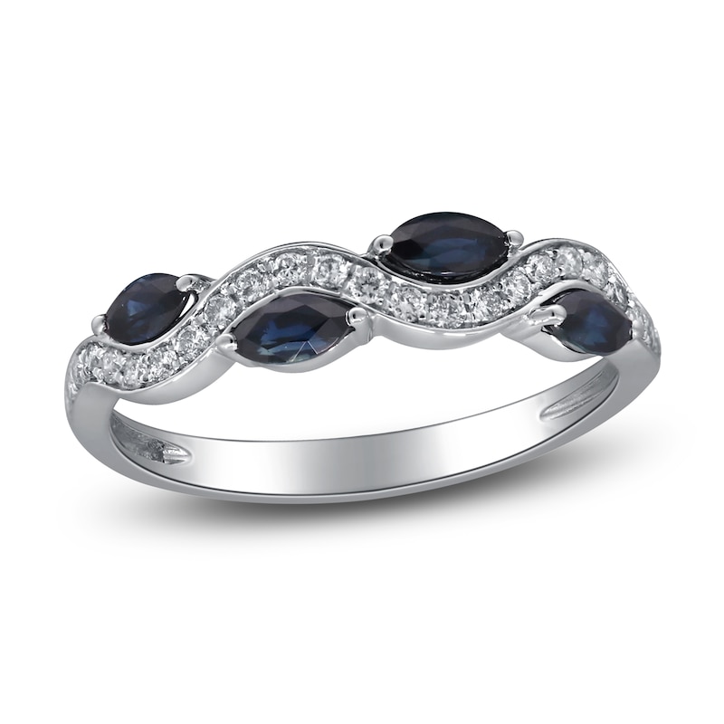 Main Image 1 of Natural Blue Sapphire & Diamond Ring 1/6 ct tw 14K White Gold