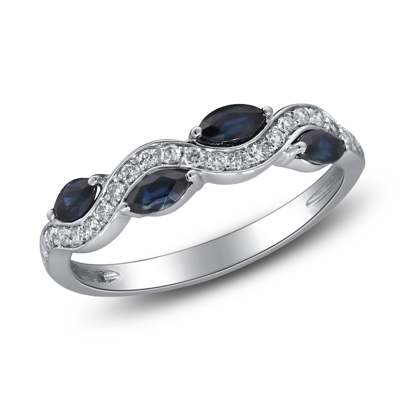 Main Image 2 of Natural Blue Sapphire & Diamond Ring 1/6 ct tw 14K White Gold