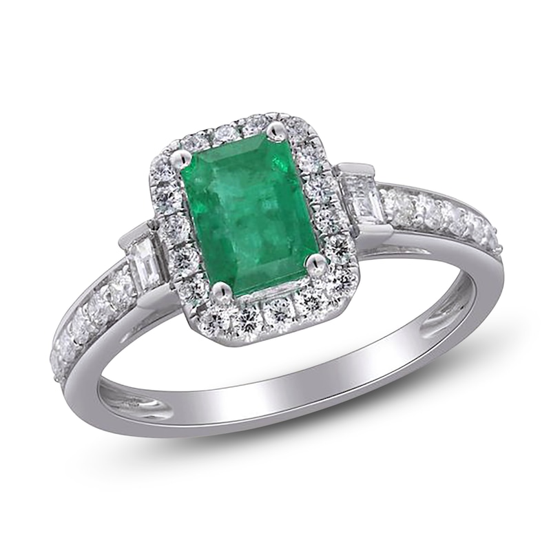 Main Image 2 of Emerald-Cut Natural Emerald & Diamond Engagement Ring 1/2 ct tw 14K White Gold