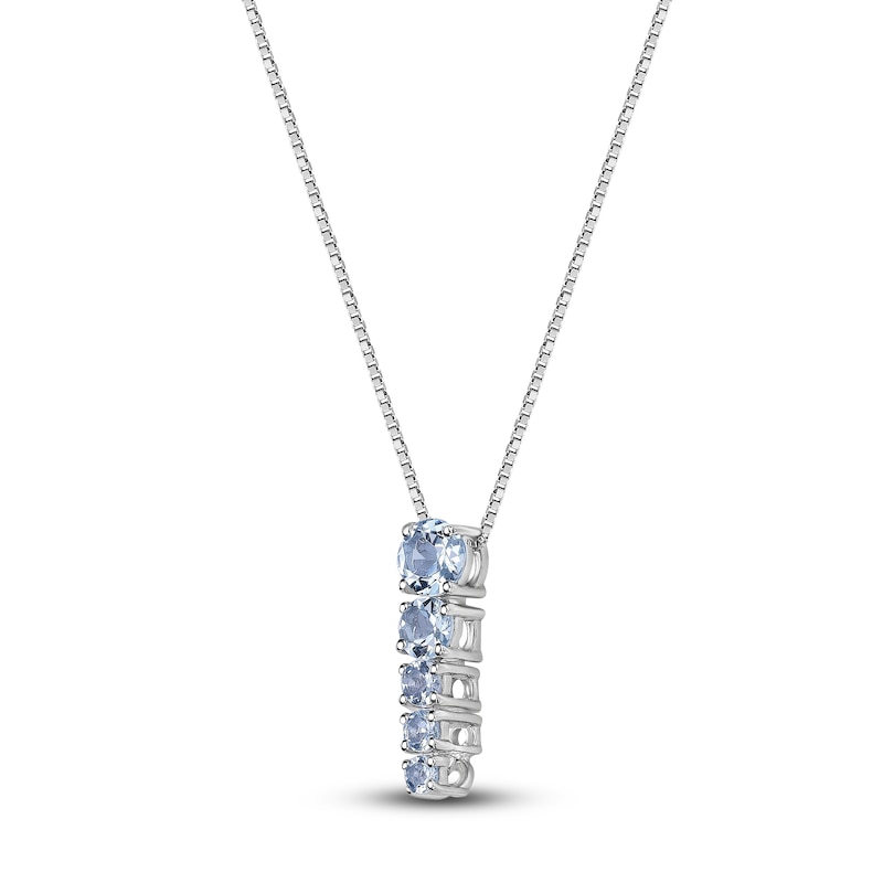 Round-Cut Natural Aquamarine Pendant Necklace 14K White Gold 18"