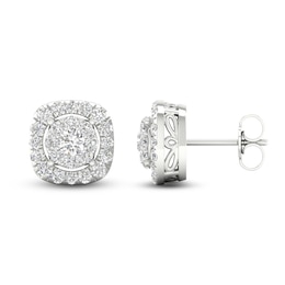 Lab-Grown Round Diamond Halo Stud Earrings 1 ct tw 14K White Gold