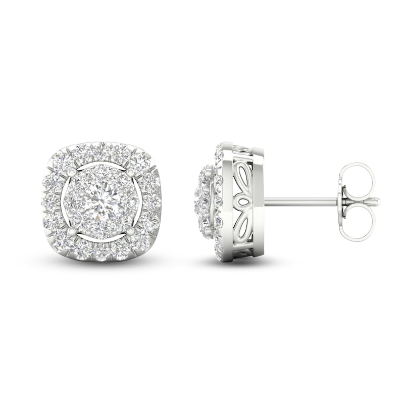 Main Image 1 of Lab-Grown Round Diamond Halo Stud Earrings 1 ct tw 14K White Gold