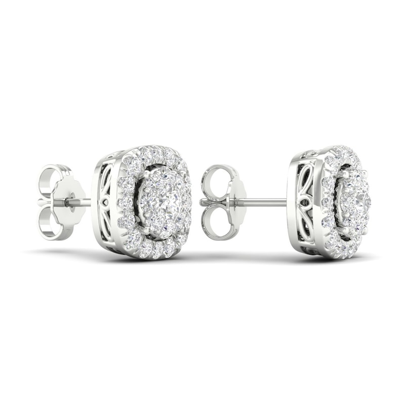 Main Image 2 of Lab-Grown Round Diamond Halo Stud Earrings 1 ct tw 14K White Gold