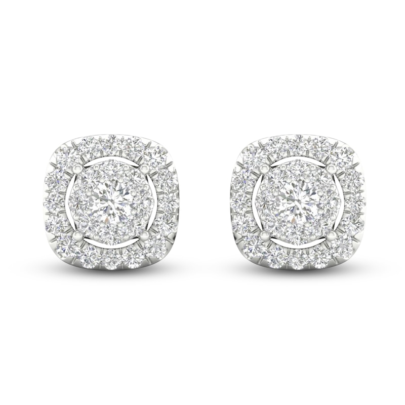 Main Image 3 of Lab-Grown Round Diamond Halo Stud Earrings 1 ct tw 14K White Gold