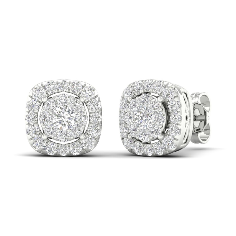 Main Image 4 of Lab-Grown Round Diamond Halo Stud Earrings 1 ct tw 14K White Gold