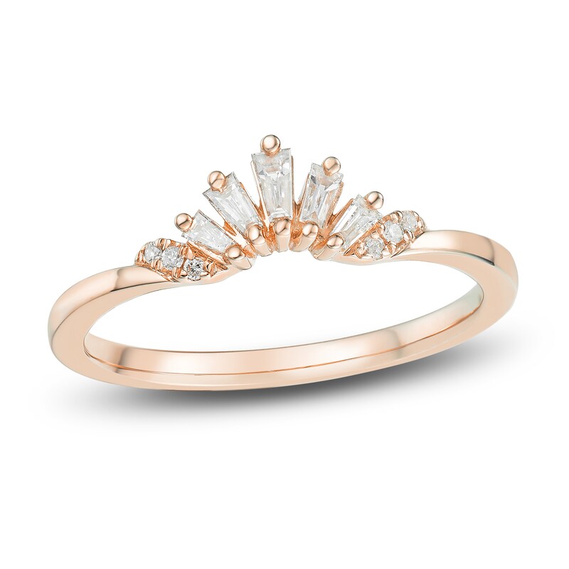 Main Image 1 of Round & Baguette-Cut Diamond Contour Anniversary Band 1/6 ct tw 14K Rose Gold