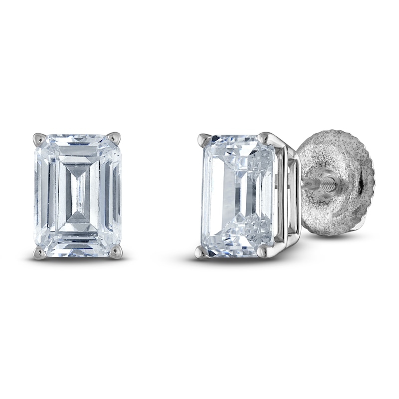 Main Image 2 of Emerald-Cut Lab-Grown Diamond Solitaire Stud Earrings 4 ct tw 14K White Gold (F/SI2)