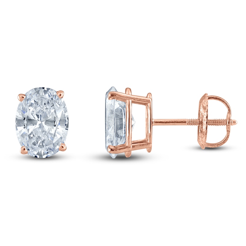 Main Image 1 of Oval-Cut Lab-Created Diamond Solitaire Stud Earrings 1/2 ct tw 14K Rose Gold (F/SI2)