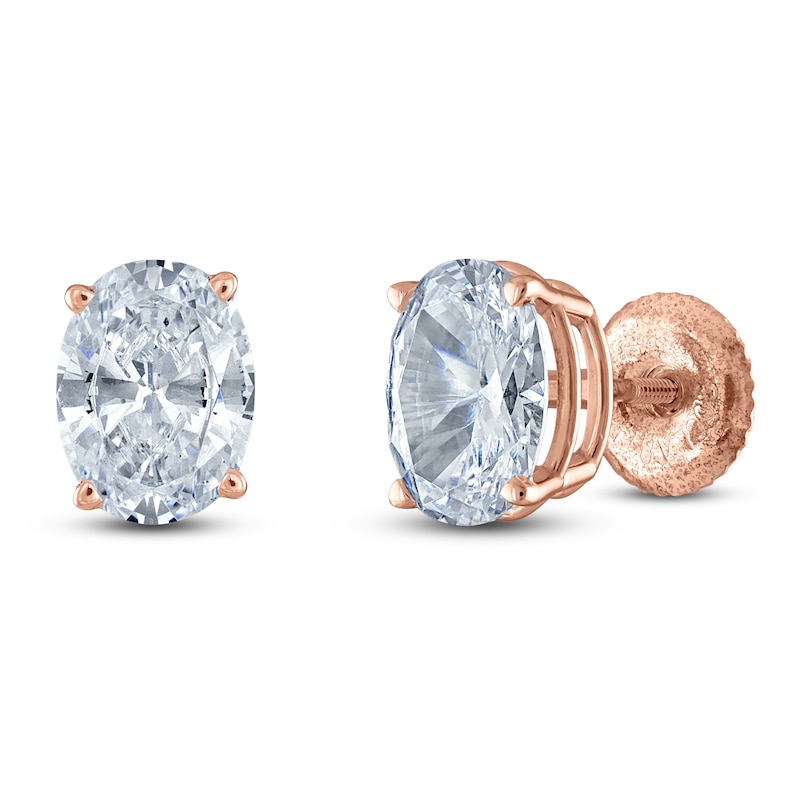 Main Image 2 of Oval-Cut Lab-Created Diamond Solitaire Stud Earrings 1/2 ct tw 14K Rose Gold (F/SI2)