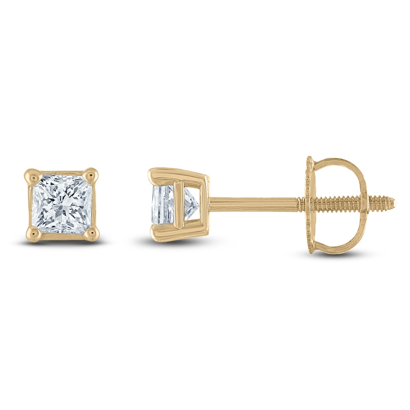 Main Image 1 of Princess-Cut Diamond Solitaire Stud Earrings 1/3 ct tw 14K Yellow Gold (I/I2)