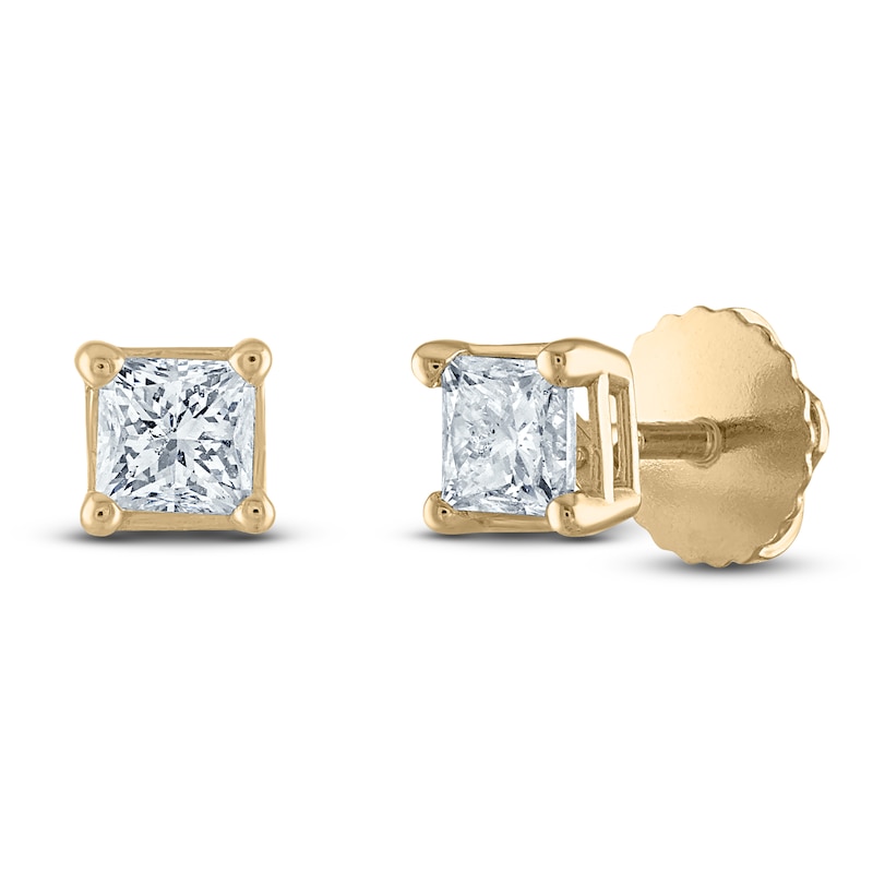 Main Image 2 of Princess-Cut Diamond Solitaire Stud Earrings 1/3 ct tw 14K Yellow Gold (I/I2)