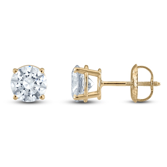 Certified Round-Cut Diamond Solitaire Stud Earrings 3 ct tw 14K Yellow Gold (I/I1)