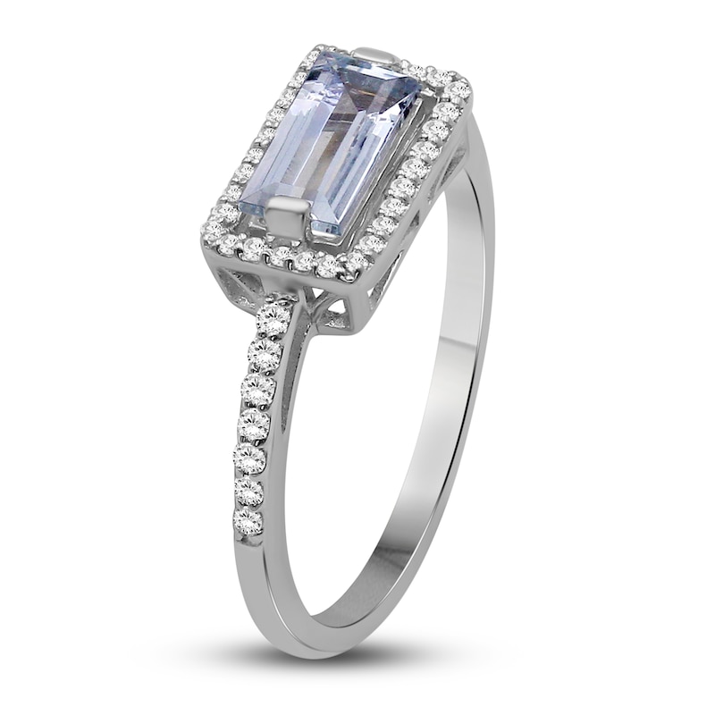 Baguette-Cut Natural Aquamarine & Diamond Ring 1/6 ct tw 14K White Gold