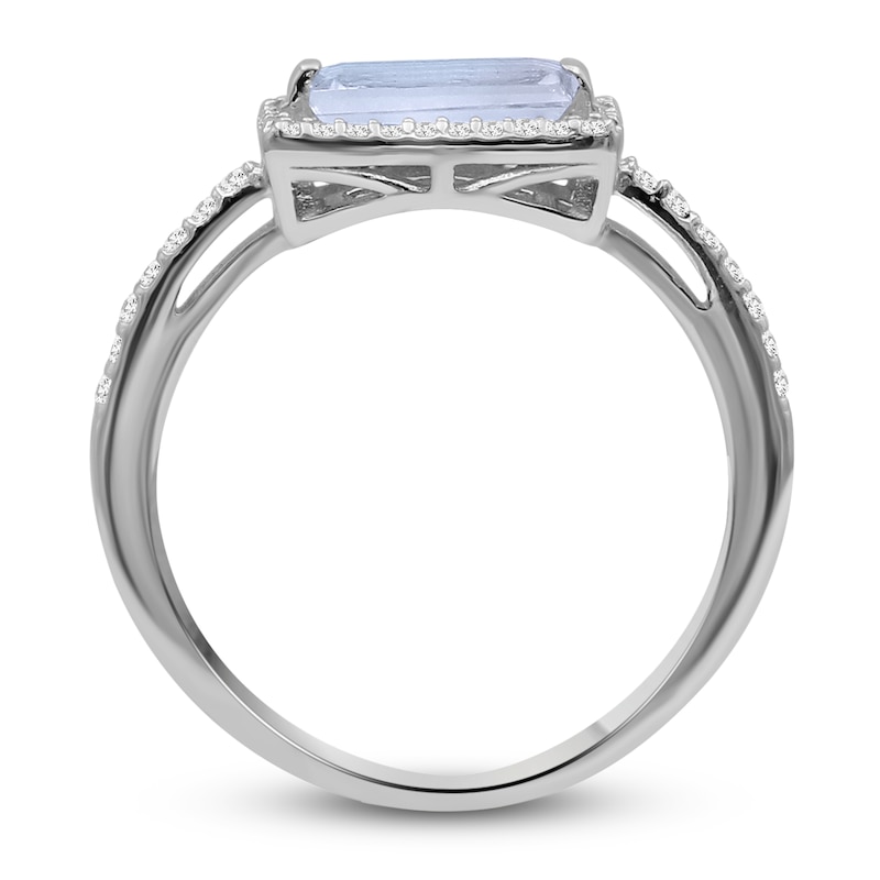 Baguette-Cut Natural Aquamarine & Diamond Ring 1/6 ct tw 14K White Gold