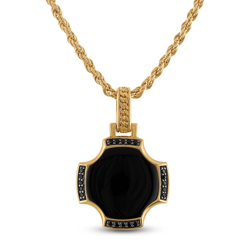 Main Image 1 of 1933 by Esquire Men's Black Onyx & Black Diamond Necklace 1/8 ct tw 18K Yellow Gold-Plated Sterling Silver 22"