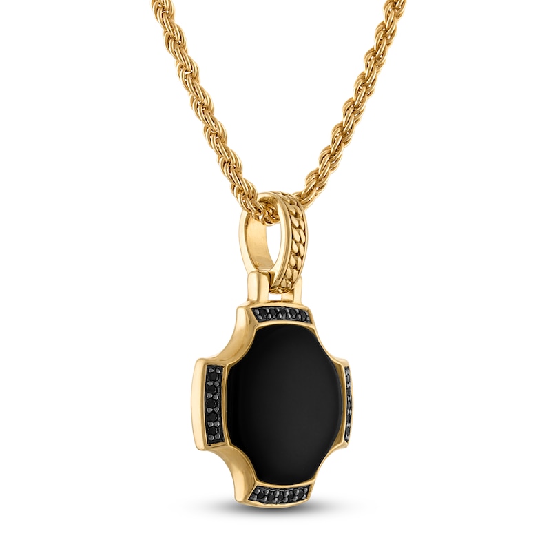 Main Image 2 of 1933 by Esquire Men's Black Onyx & Black Diamond Necklace 1/8 ct tw 18K Yellow Gold-Plated Sterling Silver 22"