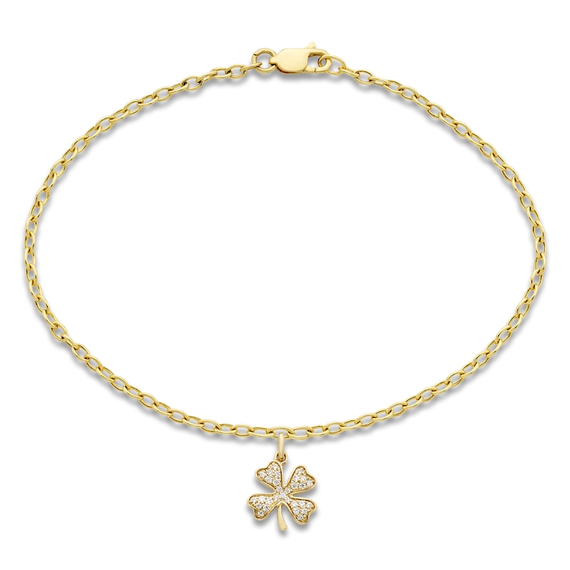 Main Image 1 of Diamond Clover Charm Bracelet 1/20 ct tw 10K Yellow Gold 7.25"