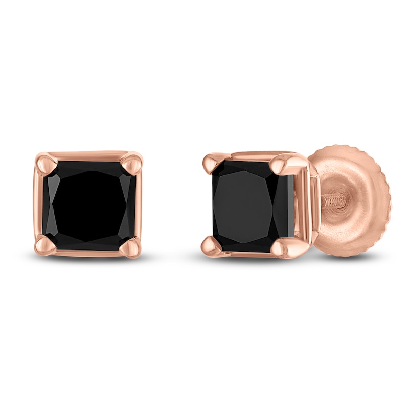 Main Image 2 of Princess-Cut Black Diamond Solitaire Stud Earrings 1/2 ct tw 14K Rose Gold
