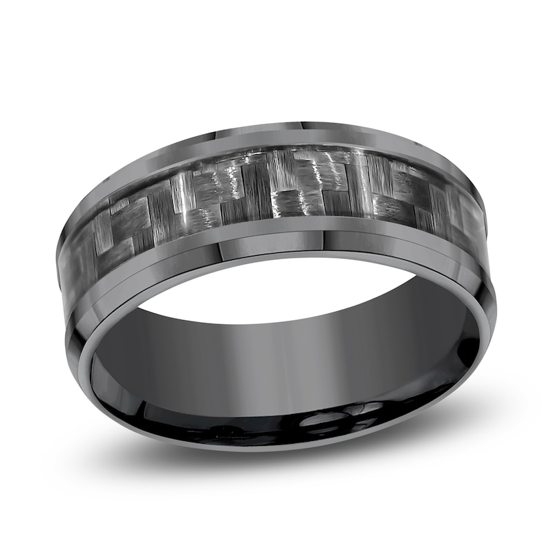 Main Image 1 of Men's Crosshatch Comfort-Fit Wedding Band 8mm Tantalum & Carbon Fiber