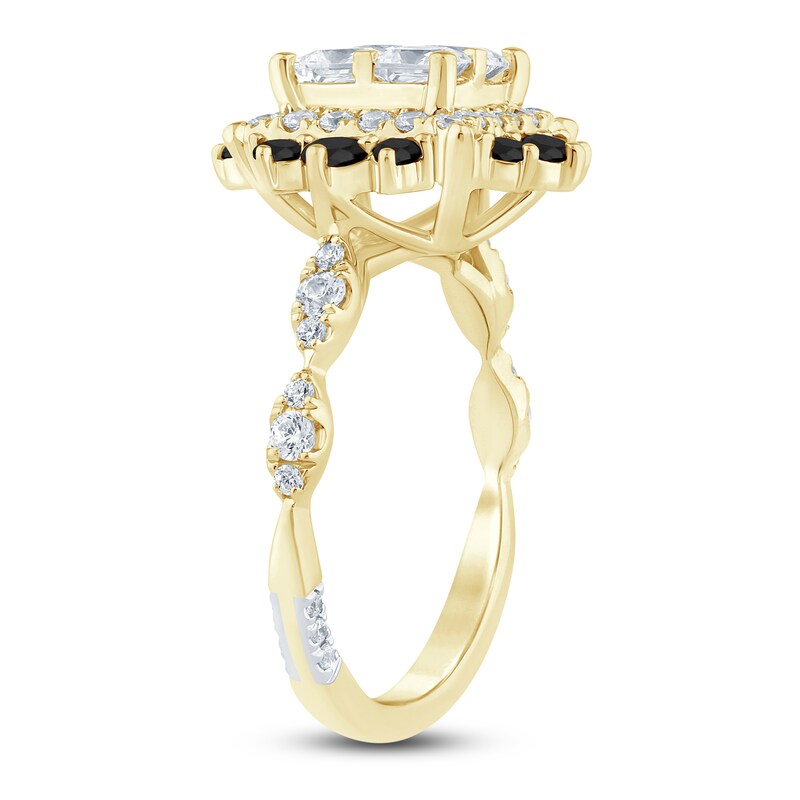 Main Image 2 of Pnina Tornai Princess-Cut Quad White Diamond & Black Diamond Halo Engagement Ring 1-3/4 ct tw 14K Yellow Gold