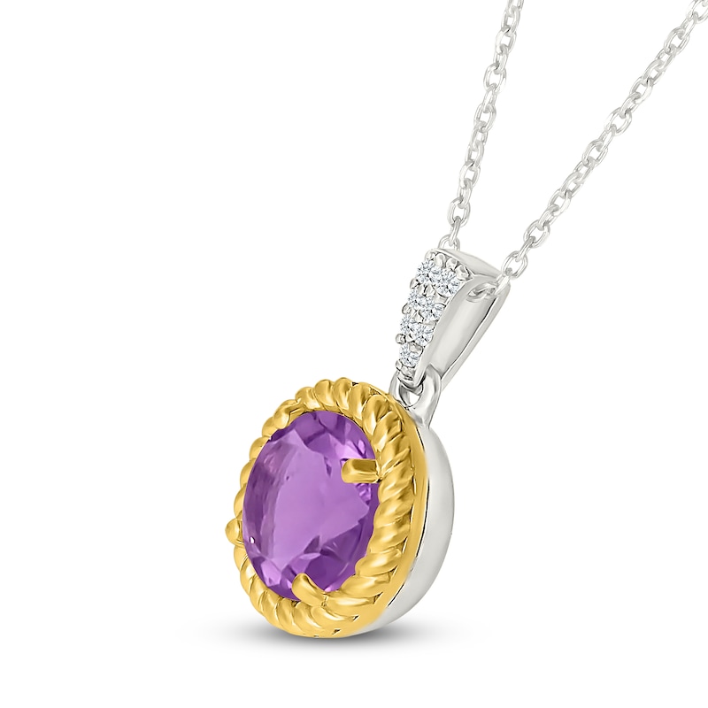 Main Image 2 of Natural Amethyst & White Lab-Created Sapphire Rope Twist Necklace Sterling Silver & 10K Yellow Gold 18"
