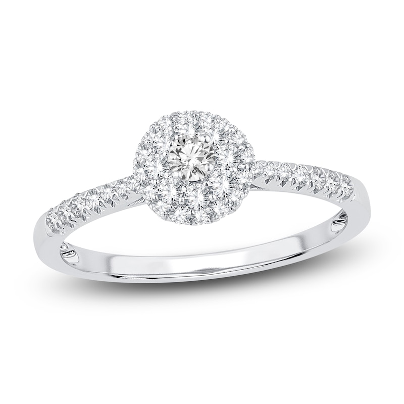 Main Image 1 of Diamond Double Halo Promise Ring 3/8 ct tw 10K White Gold