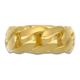LUSSO by Italia D'Oro Men's Solid Curb Chain Link Ring 14K Yellow Gold