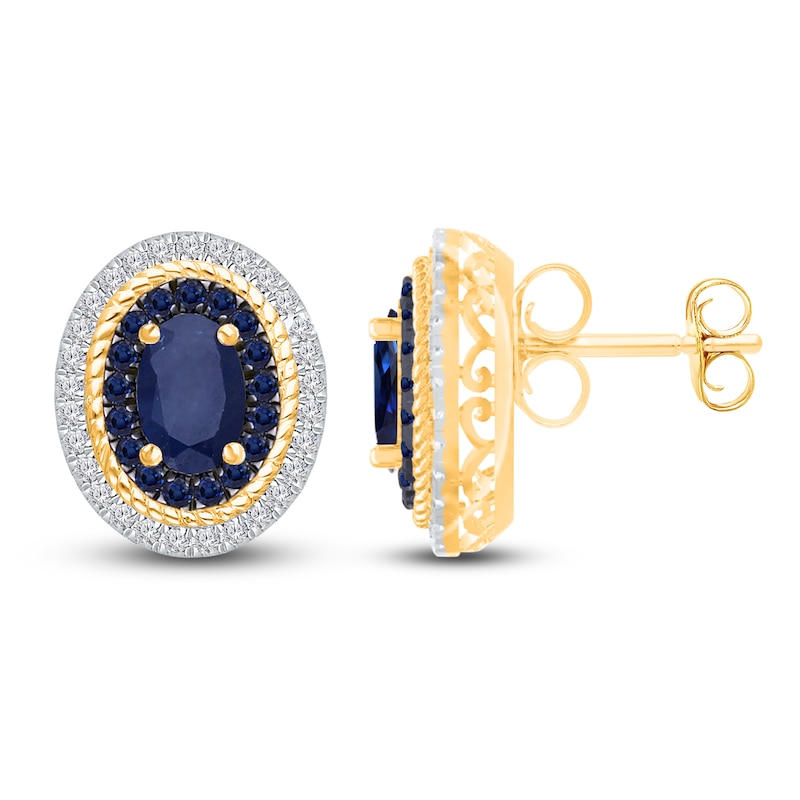 Main Image 2 of Kallati Oval-Cut Natural Blue Sapphire & Diamond Earrings 1/6 ct tw 14K Yellow Gold