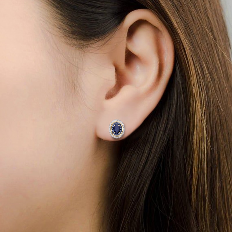 Main Image 4 of Kallati Oval-Cut Natural Blue Sapphire & Diamond Earrings 1/6 ct tw 14K Yellow Gold