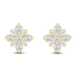 Baguette & Round-Cut Lab-Grown Diamond Snowflake Stud Earrings 1 ct tw 14K Yellow Gold