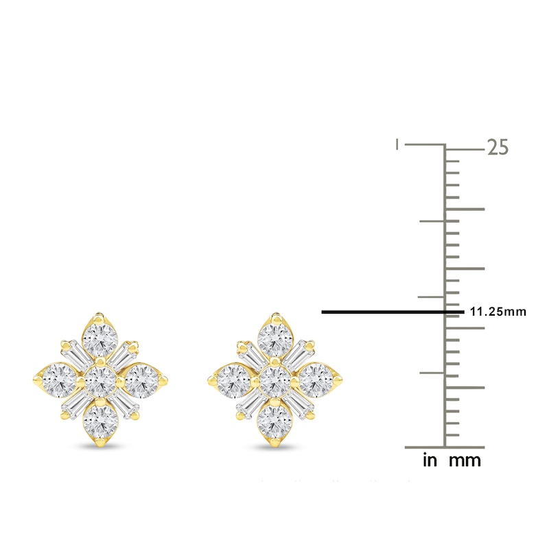 Main Image 4 of Baguette & Round-Cut Lab-Grown Diamond Snowflake Stud Earrings 1 ct tw 14K Yellow Gold