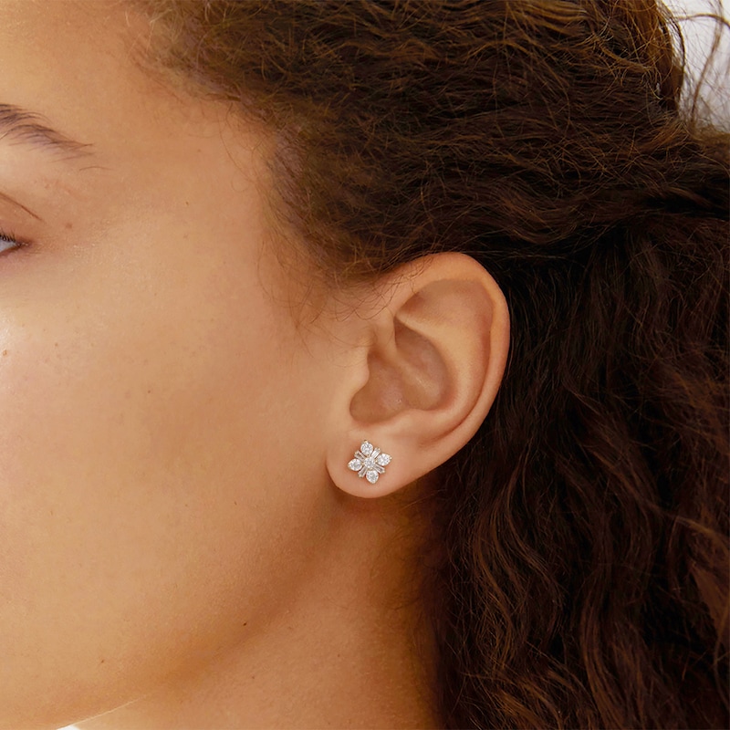 Main Image 5 of Baguette & Round-Cut Lab-Grown Diamond Snowflake Stud Earrings 1 ct tw 14K Yellow Gold